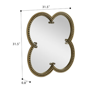 English Elm Quatrefoil Beaded Metal Wall Mirror Antique Gold Ornate Frame for Glam Entryway Decor W3040P510209