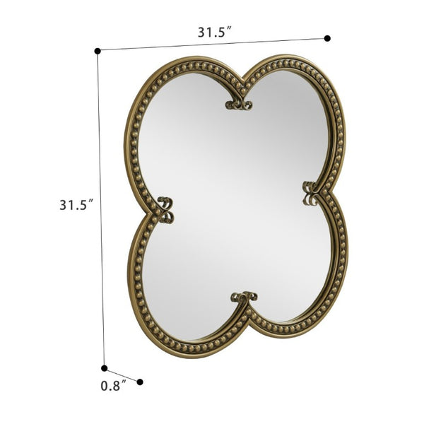 English Elm Quatrefoil Beaded Metal Wall Mirror Antique Gold Ornate Frame for Glam Entryway Decor W3040P510209
