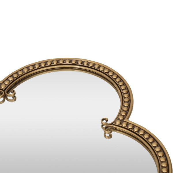 English Elm Quatrefoil Beaded Metal Wall Mirror Antique Gold Ornate Frame for Glam Entryway Decor W3040P510209
