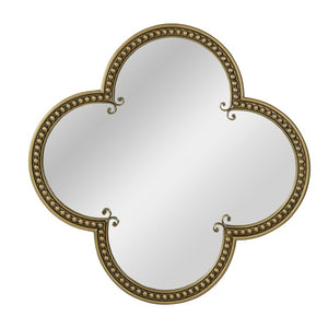 English Elm Quatrefoil Beaded Metal Wall Mirror Antique Gold Ornate Frame for Glam Entryway Decor W3040P510209