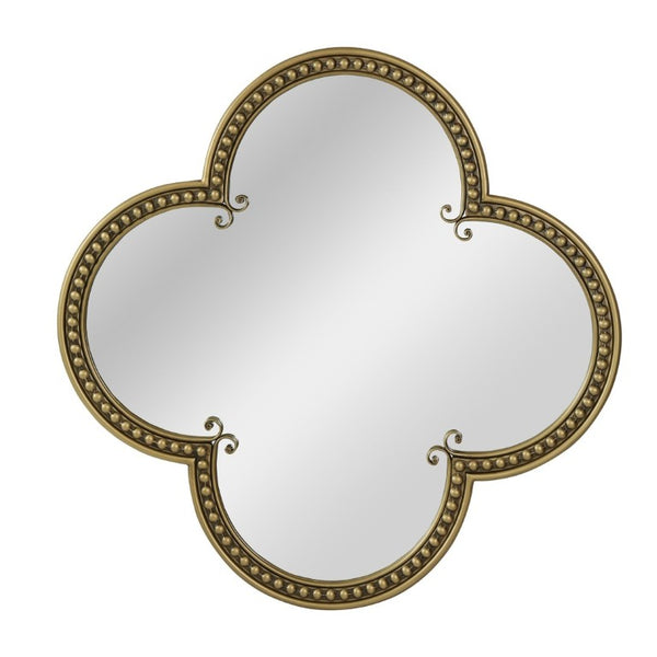 English Elm Quatrefoil Beaded Metal Wall Mirror Antique Gold Ornate Frame for Glam Entryway Decor W3040P510209