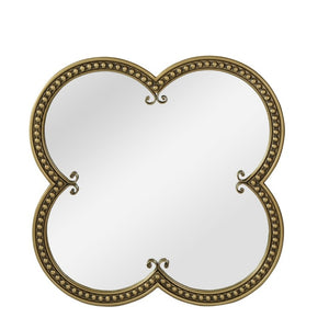 English Elm Quatrefoil Beaded Metal Wall Mirror Antique Gold Ornate Frame for Glam Entryway Decor W3040P510209
