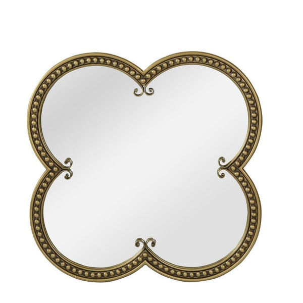 English Elm Quatrefoil Beaded Metal Wall Mirror Antique Gold Ornate Frame for Glam Entryway Decor W3040P510209