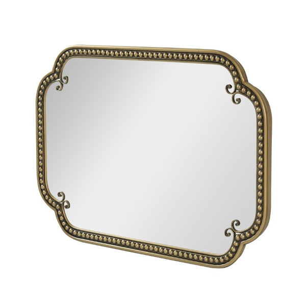 English Elm Wall Mirror Gold Beaded Metal Frame Scalloped Rectangular Vanity Accent Decor W3040P510223