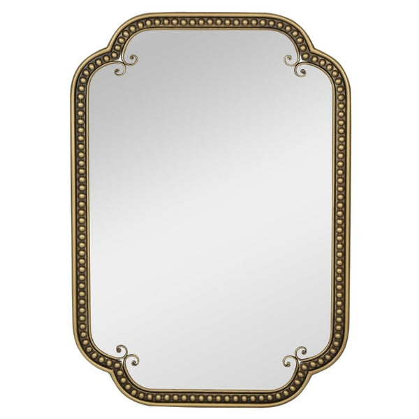 English Elm Wall Mirror Gold Beaded Metal Frame Scalloped Rectangular Vanity Accent Decor W3040P510223
