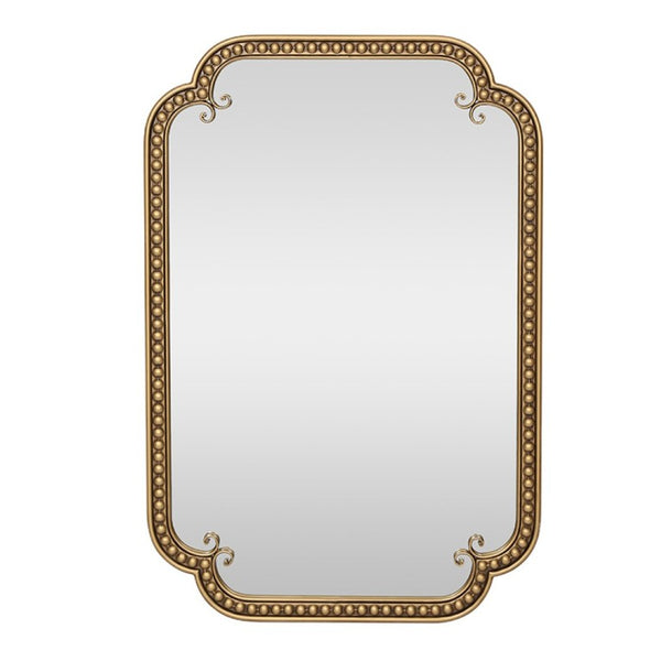 English Elm Wall Mirror Gold Beaded Metal Frame Scalloped Rectangular Vanity Accent Decor W3040P510223