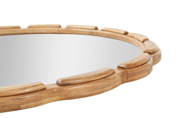 English Elm Round Hand-Carved Solid Wood Wall Mirror Rustic Bohemian Farmhouse Accent Piece Antique Natural W3040P510242