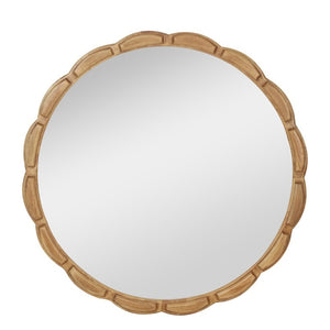 English Elm Round Hand-Carved Solid Wood Wall Mirror Rustic Bohemian Farmhouse Accent Piece Antique Natural W3040P510242