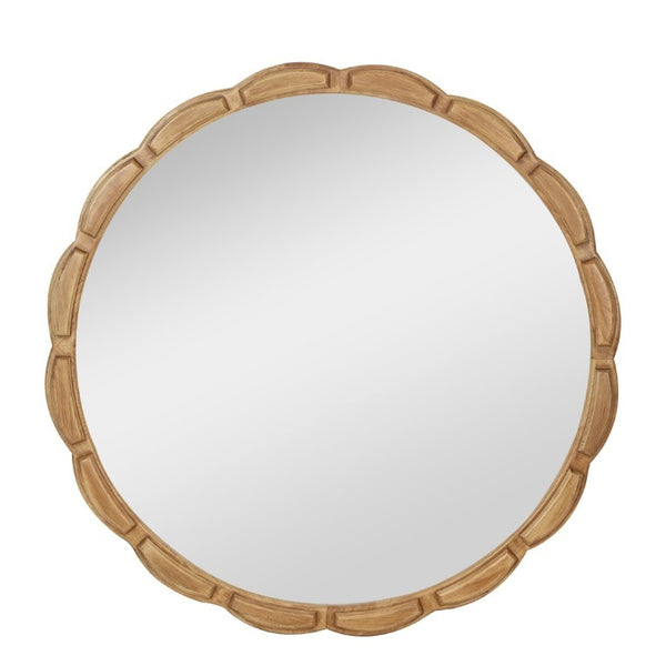 English Elm Round Hand-Carved Solid Wood Wall Mirror Rustic Bohemian Farmhouse Accent Piece Antique Natural W3040P510242