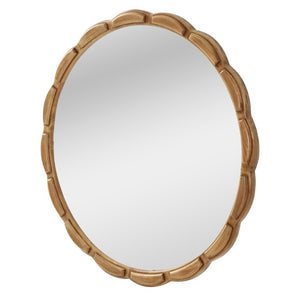English Elm Round Hand-Carved Solid Wood Wall Mirror Rustic Bohemian Farmhouse Accent Piece Antique Natural W3040P510242