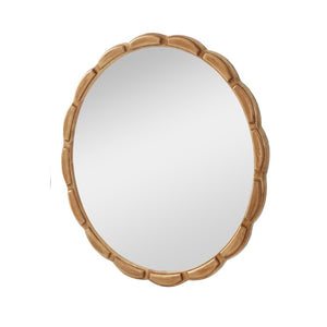 English Elm Round Hand-Carved Solid Wood Wall Mirror Rustic Bohemian Farmhouse Accent Piece Antique Natural W3040P510242