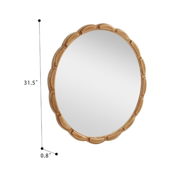 English Elm Round Hand-Carved Solid Wood Wall Mirror Rustic Bohemian Farmhouse Accent Piece Antique Natural W3040P510242