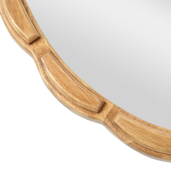 English Elm Round Hand-Carved Solid Wood Wall Mirror Rustic Bohemian Farmhouse Accent Piece Antique Natural W3040P510242