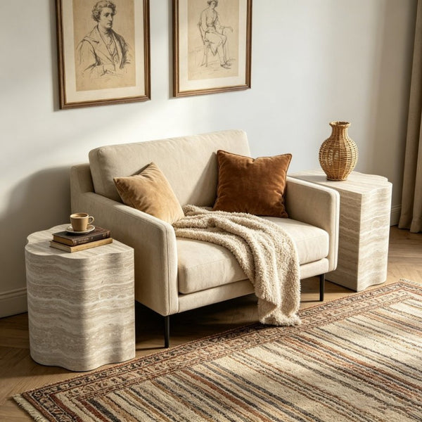 English Elm Round Nesting Coffee Table Set of 2 Warm Beige MDF Wood Modern Living Room Accent W3040P510477