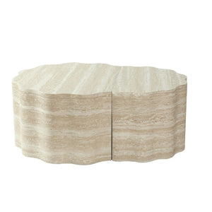 English Elm Round Nesting Coffee Table Set of 2 Warm Beige MDF Wood Modern Living Room Accent W3040P510477