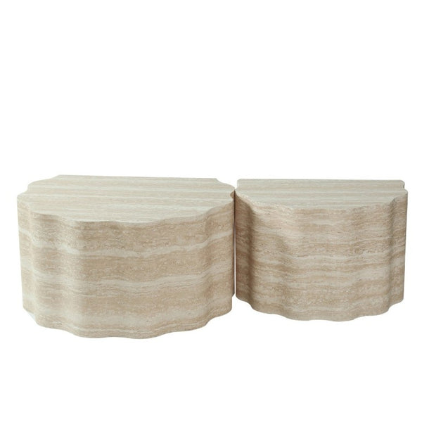 English Elm Round Nesting Coffee Table Set of 2 Warm Beige MDF Wood Modern Living Room Accent W3040P510477