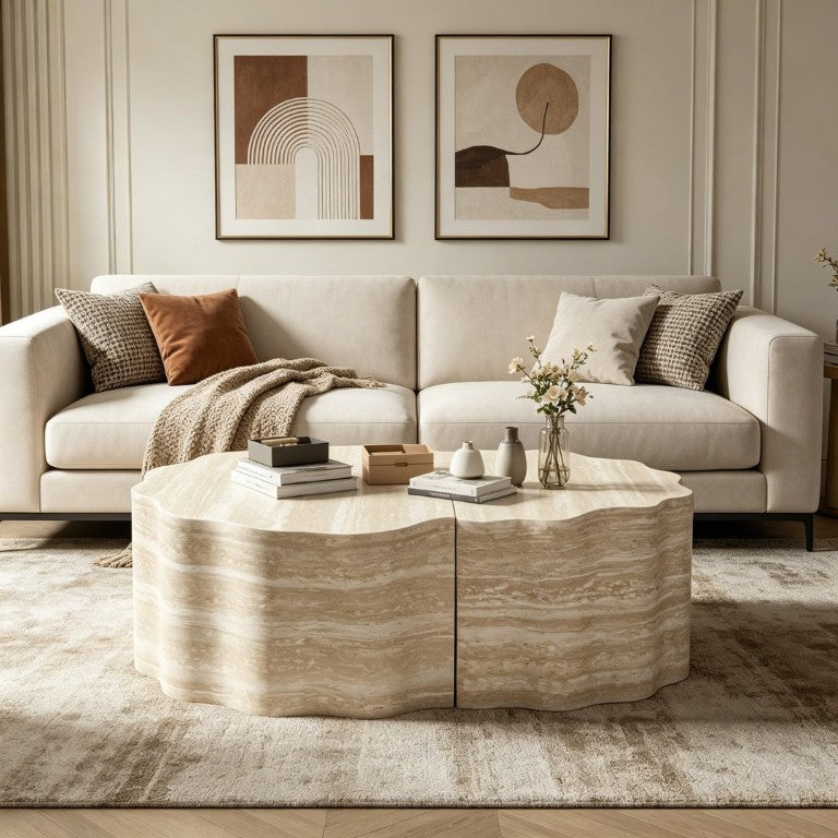 English Elm Round Nesting Coffee Table Set of 2 Warm Beige MDF Wood Modern Living Room Accent W3040P510477