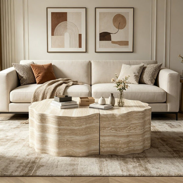 English Elm Round Nesting Coffee Table Set of 2 Warm Beige MDF Wood Modern Living Room Accent W3040P510477