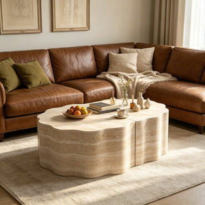 English Elm Round Nesting Coffee Table Set of 2 Warm Beige MDF Wood Modern Living Room Accent W3040P510477