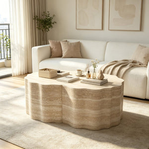 English Elm Round Nesting Coffee Table Set of 2 Warm Beige MDF Wood Modern Living Room Accent W3040P510477