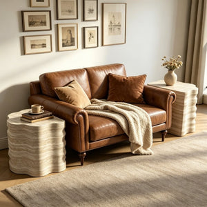 English Elm Round Nesting Coffee Table Set of 2 Warm Beige MDF Wood Modern Living Room Accent W3040P510477