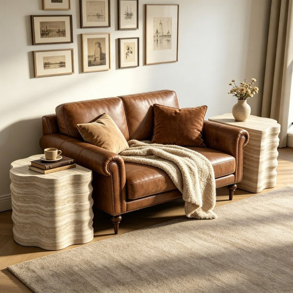 English Elm Round Nesting Coffee Table Set of 2 Warm Beige MDF Wood Modern Living Room Accent W3040P510477