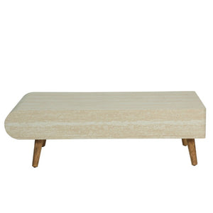 English Elm Coffee Table Faux Marble Top Fluted Drawer Solid Wood Legs Mid Century Living Room W3040P510483