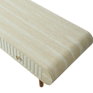 English Elm Coffee Table Faux Marble Top Fluted Drawer Solid Wood Legs Mid Century Living Room W3040P510483