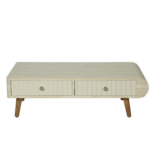 English Elm Coffee Table Faux Marble Top Fluted Drawer Solid Wood Legs Mid Century Living Room W3040P510483