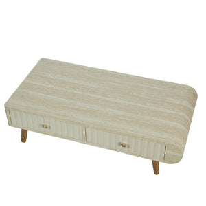 English Elm Coffee Table Faux Marble Top Fluted Drawer Solid Wood Legs Mid Century Living Room W3040P510483