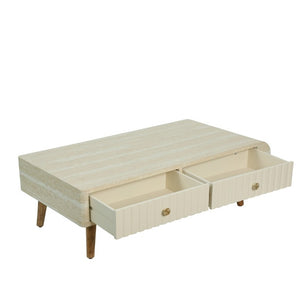English Elm Coffee Table Faux Marble Top Fluted Drawer Solid Wood Legs Mid Century Living Room W3040P510483