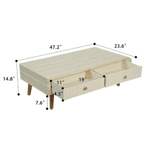 English Elm Coffee Table Faux Marble Top Fluted Drawer Solid Wood Legs Mid Century Living Room W3040P510483