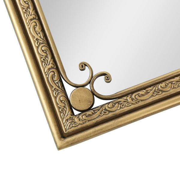 English Elm Gold Iron Framed Rectangle Wall Mirror Rounded Corners Bathroom Vanity Accent Piece W3040P525599