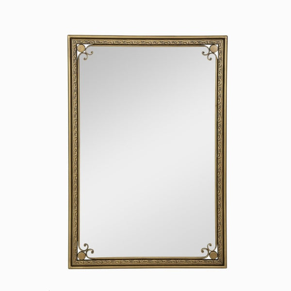 English Elm Gold Iron Framed Rectangle Wall Mirror Rounded Corners Bathroom Vanity Accent Piece W3040P525599
