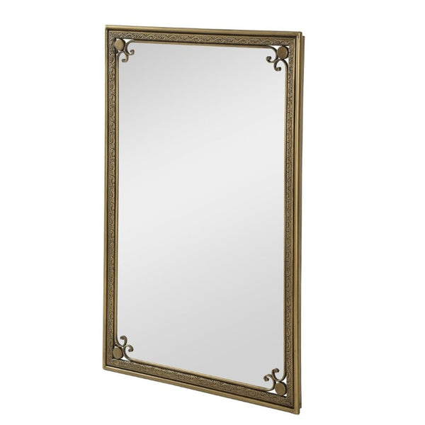 English Elm Gold Iron Framed Rectangle Wall Mirror Rounded Corners Bathroom Vanity Accent Piece W3040P525599
