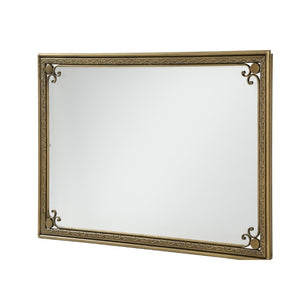 English Elm Gold Iron Framed Rectangle Wall Mirror Rounded Corners Bathroom Vanity Accent Piece W3040P525599