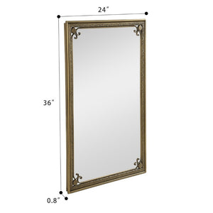 English Elm Gold Iron Framed Rectangle Wall Mirror Rounded Corners Bathroom Vanity Accent Piece W3040P525599