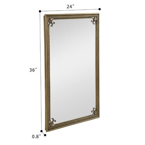 English Elm Gold Iron Framed Rectangle Wall Mirror Rounded Corners Bathroom Vanity Accent Piece W3040P525599