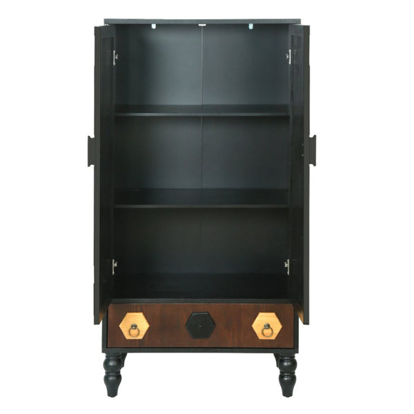 English Elm 60 Inch Tall Accent Cabinet Honeycomb Mosaic Doors Ash Wood Finish Pinewood Legs W3040P529833