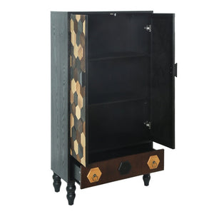 English Elm 60 Inch Tall Accent Cabinet Honeycomb Mosaic Doors Ash Wood Finish Pinewood Legs W3040P529833