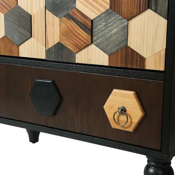 English Elm 60 Inch Tall Accent Cabinet Honeycomb Mosaic Doors Ash Wood Finish Pinewood Legs W3040P529833