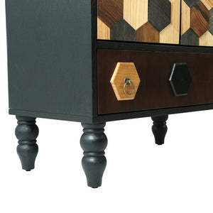 English Elm 60 Inch Tall Accent Cabinet Honeycomb Mosaic Doors Ash Wood Finish Pinewood Legs W3040P529833
