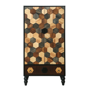 English Elm 60 Inch Tall Accent Cabinet Honeycomb Mosaic Doors Ash Wood Finish Pinewood Legs W3040P529833