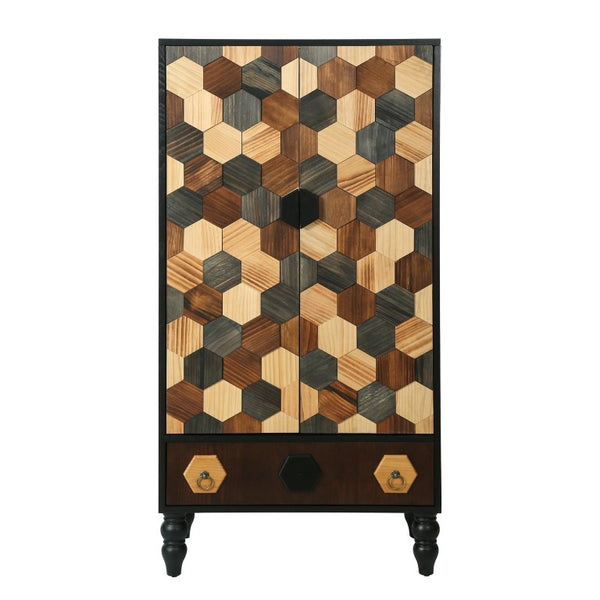 English Elm 60 Inch Tall Accent Cabinet Honeycomb Mosaic Doors Ash Wood Finish Pinewood Legs W3040P529833