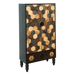 English Elm 60 Inch Tall Accent Cabinet Honeycomb Mosaic Doors Ash Wood Finish Pinewood Legs W3040P529833