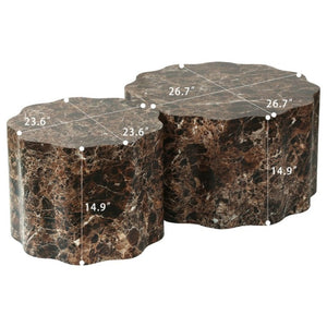 English Elm Set of 2 Round Nesting Tables Faux Travertine Top Modern Living Room Accent Pair W3040P531639