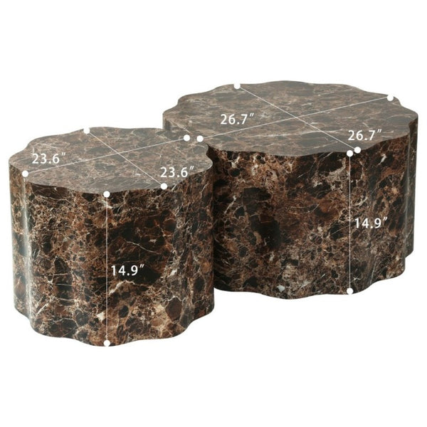 English Elm Set of 2 Round Nesting Tables Faux Travertine Top Modern Living Room Accent Pair W3040P531639