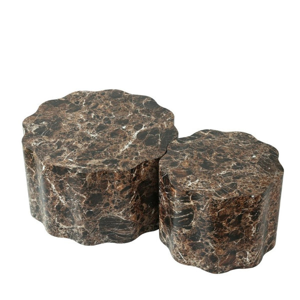 English Elm Set of 2 Round Nesting Tables Faux Travertine Top Modern Living Room Accent Pair W3040P531639