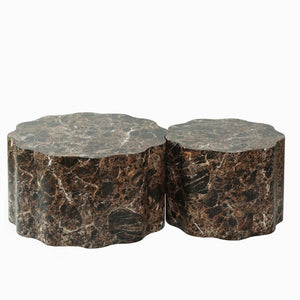 English Elm Set of 2 Round Nesting Tables Faux Travertine Top Modern Living Room Accent Pair W3040P531639