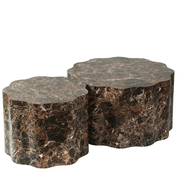 English Elm Set of 2 Round Nesting Tables Faux Travertine Top Modern Living Room Accent Pair W3040P531639
